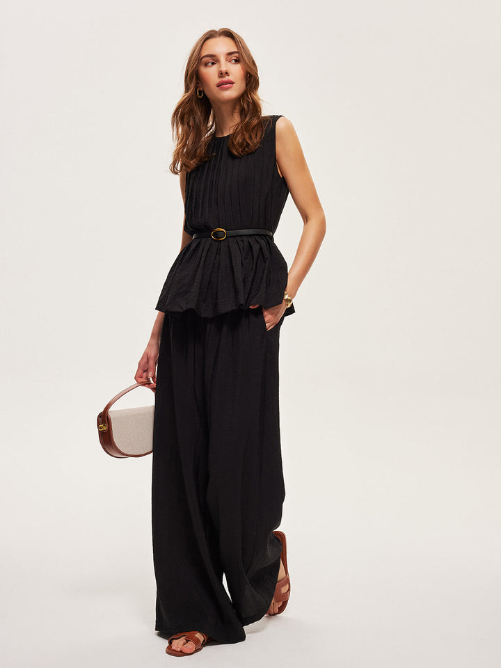 Peplum-Oberteil mit ausgestellter Hose und Gürtel