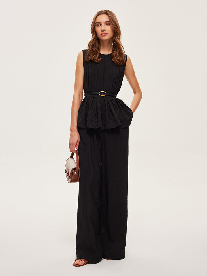 Peplum-Oberteil mit ausgestellter Hose und Gürtel