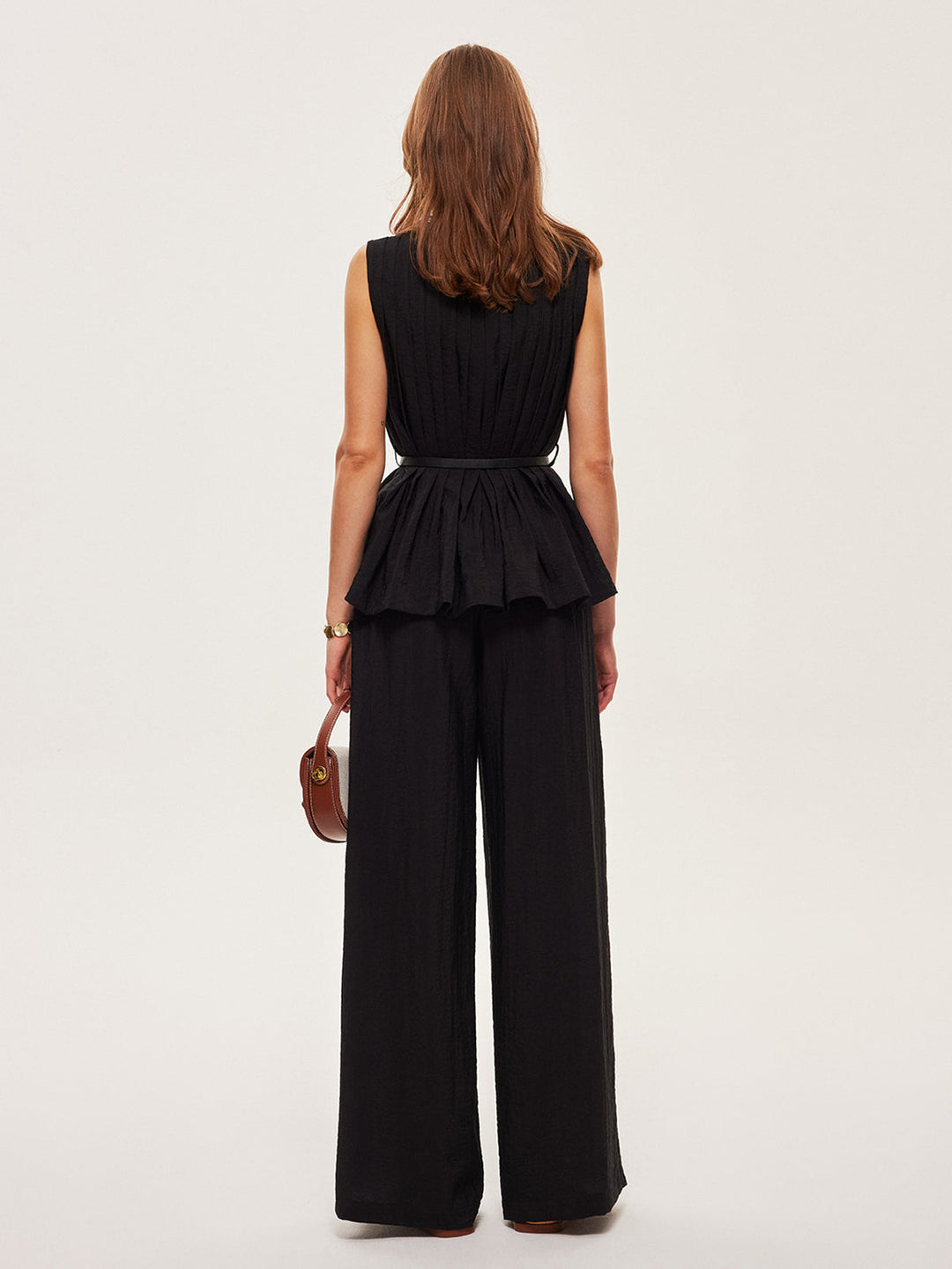 Peplum-Oberteil mit ausgestellter Hose und Gürtel