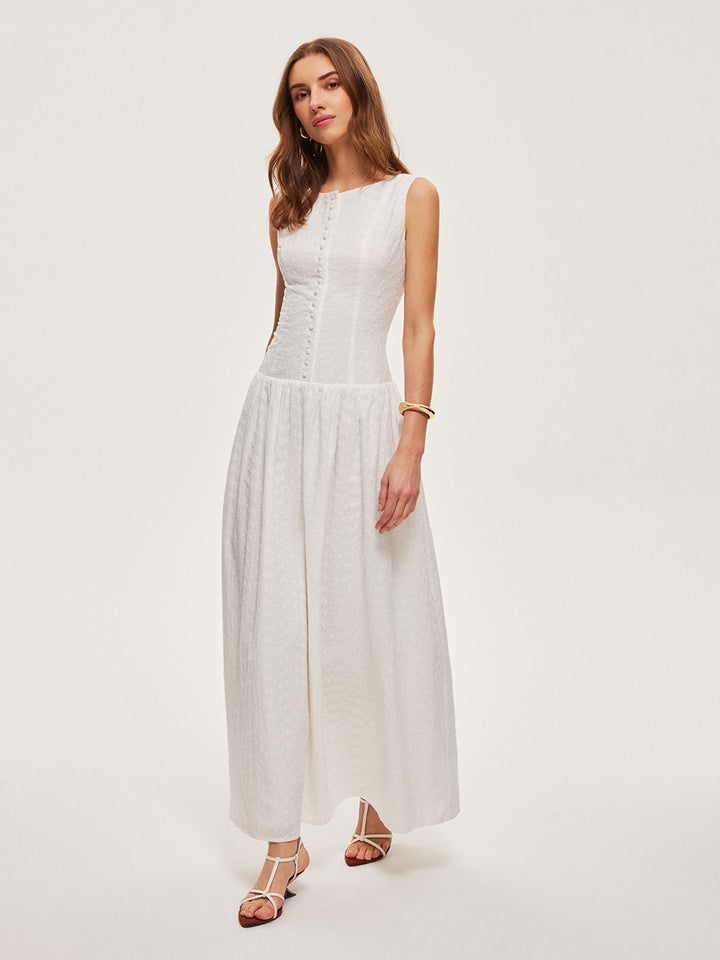 Kleid mit durchgehender Knopfleiste aus Baumwolle und ärmellosem Design