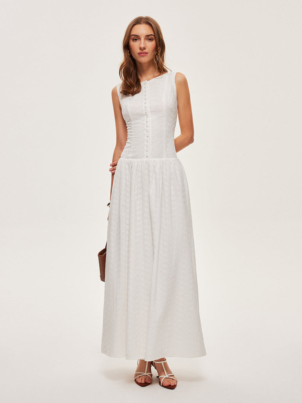 Kleid mit durchgehender Knopfleiste aus Baumwolle und ärmellosem Design