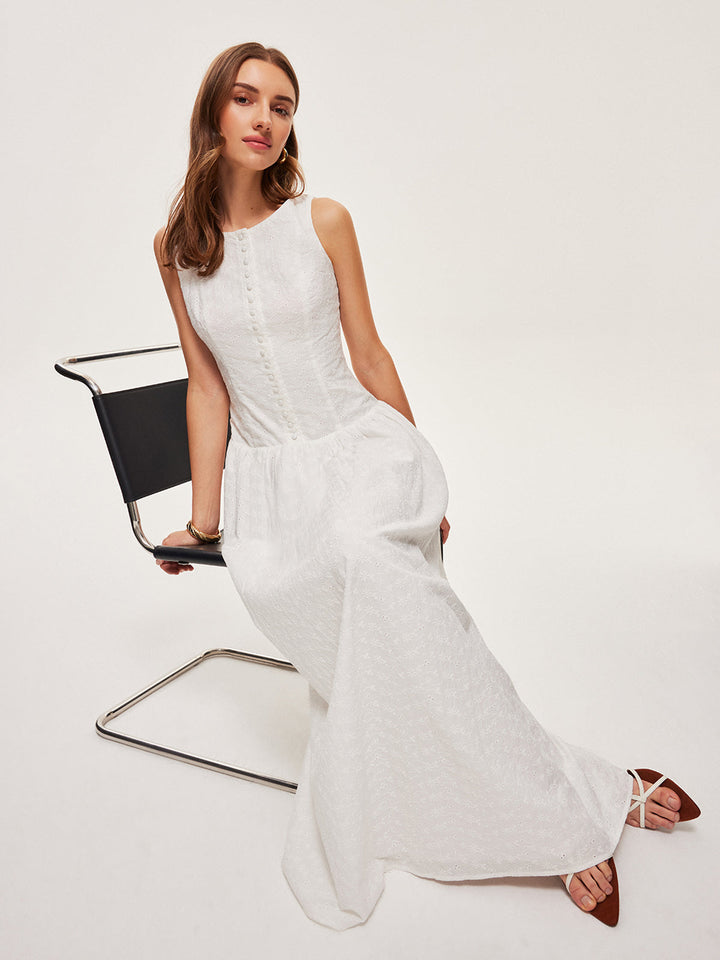 Kleid mit durchgehender Knopfleiste aus Baumwolle und ärmellosem Design