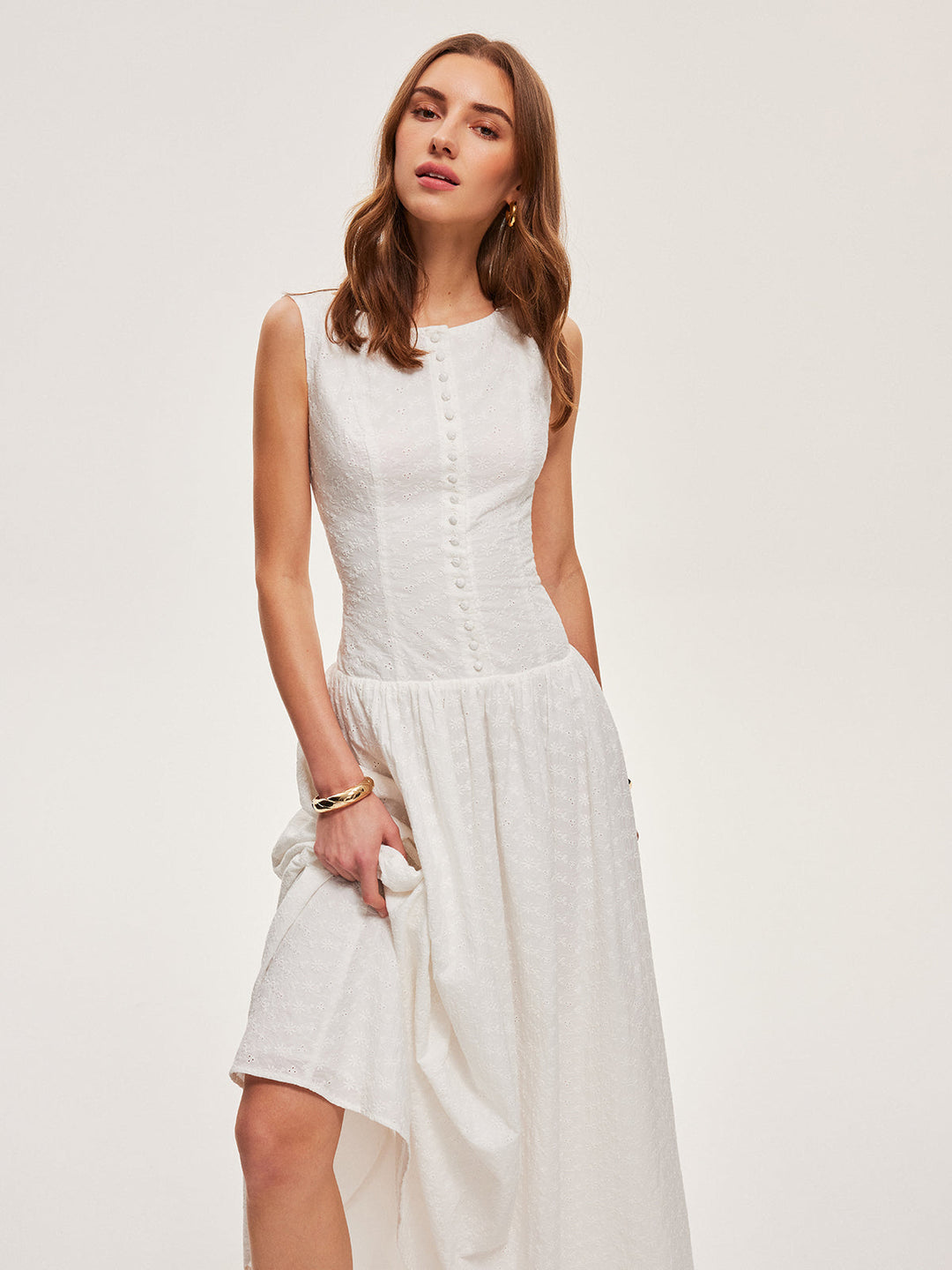Kleid mit durchgehender Knopfleiste aus Baumwolle und ärmellosem Design