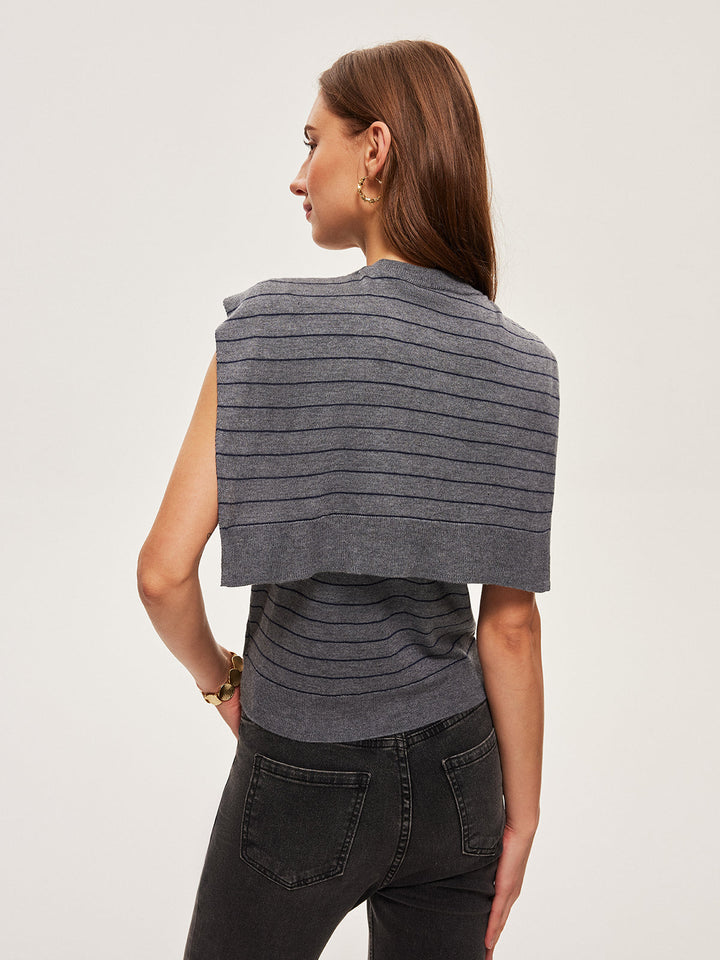 2 In 1 Gestreifter Geknoteter Knopf Ärmelloser Pullover-Weste