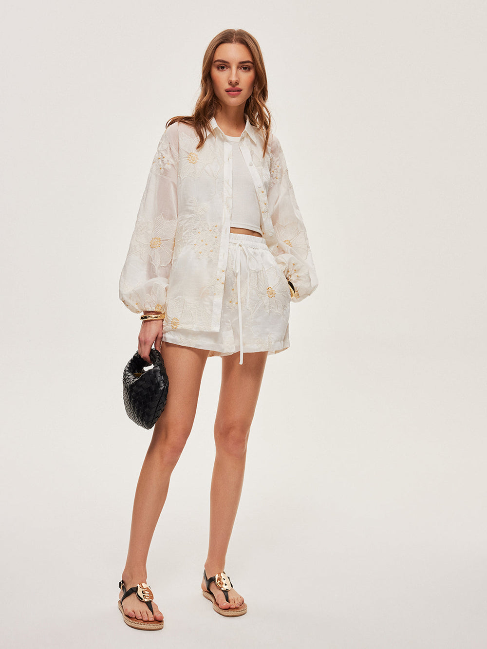 Halbdurchsichtiges Blumen-Shorts-Set