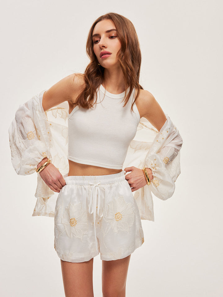 Halbdurchsichtiges Blumen-Shorts-Set