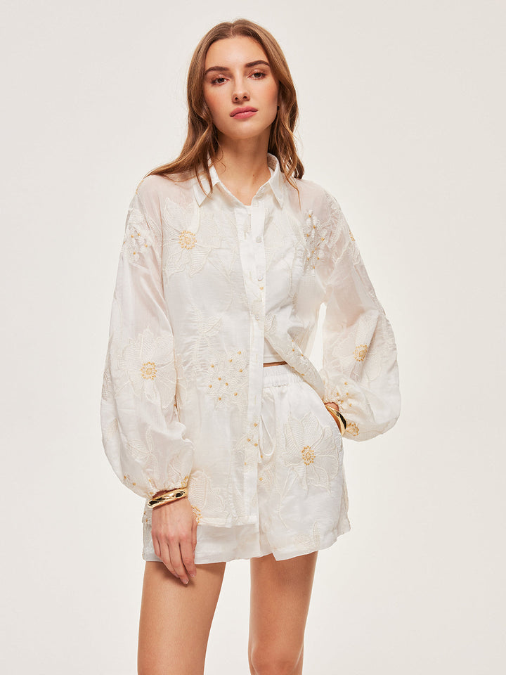 Halbdurchsichtiges Blumen-Shorts-Set