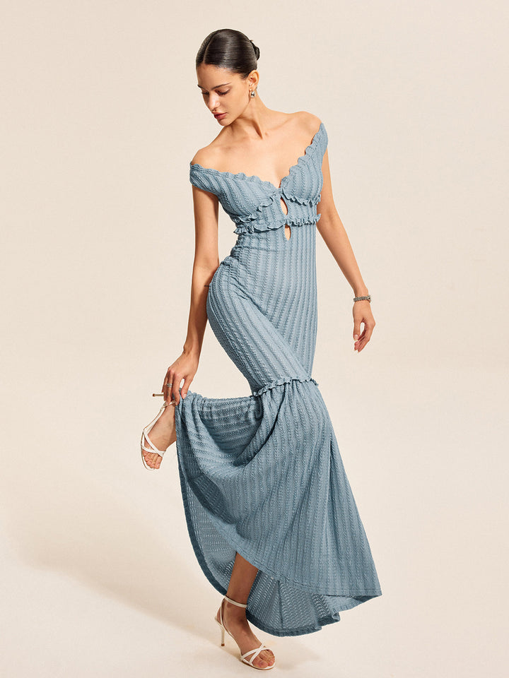 Kleid mit Rüschen-Detail und schulterfreiem Ausschnitt