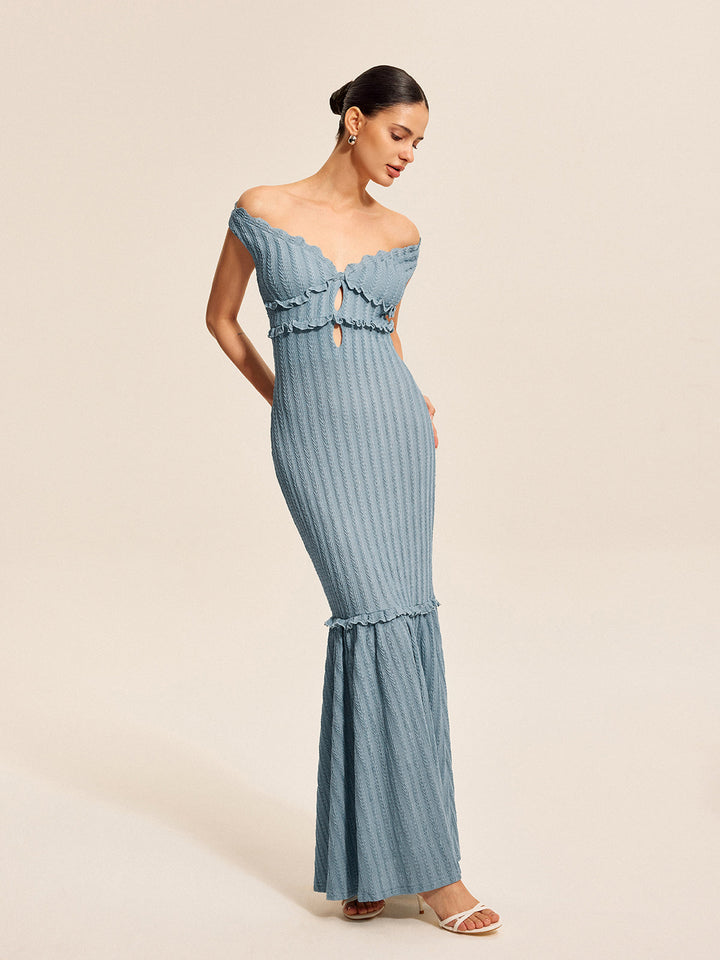 Kleid mit Rüschen-Detail und schulterfreiem Ausschnitt
