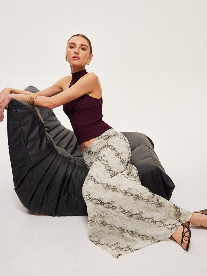 Mid-Waist Print Flowy Rock