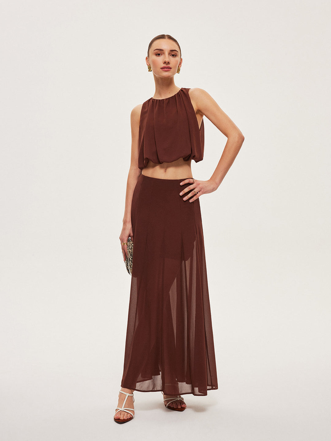Chiffon ärmelloses Crop Top