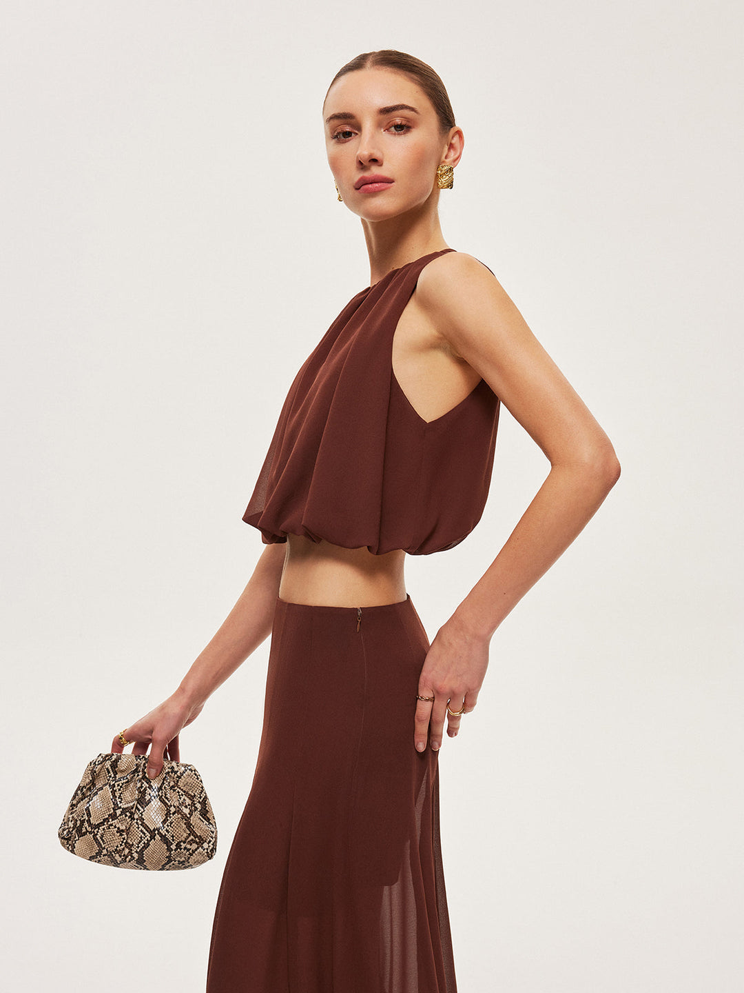 Chiffon ärmelloses Crop Top