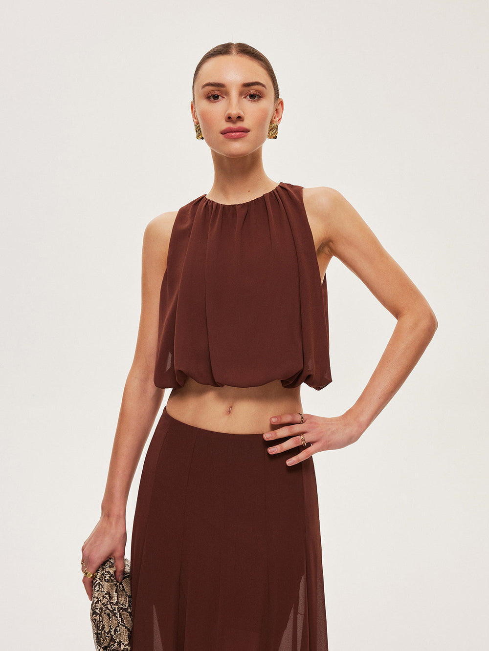 Chiffon ärmelloses Crop Top