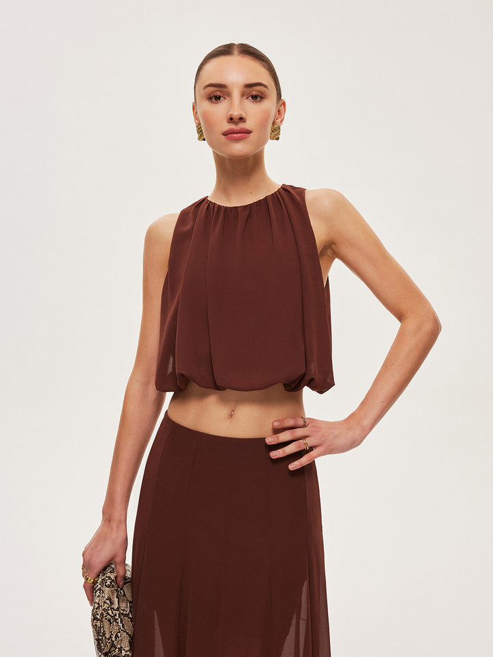 Chiffon ärmelloses Crop Top