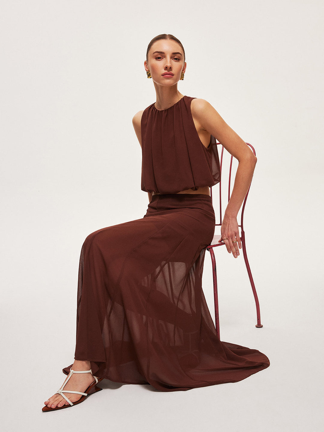 Chiffon ärmelloses Crop Top
