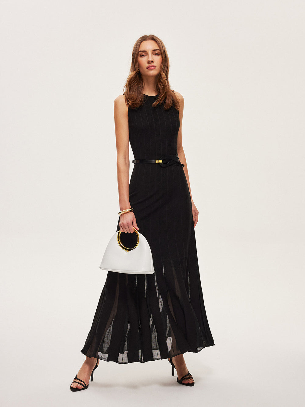 Halbtransparente Mesh-Kleid mit Glockenärmeln ohne Gürtel