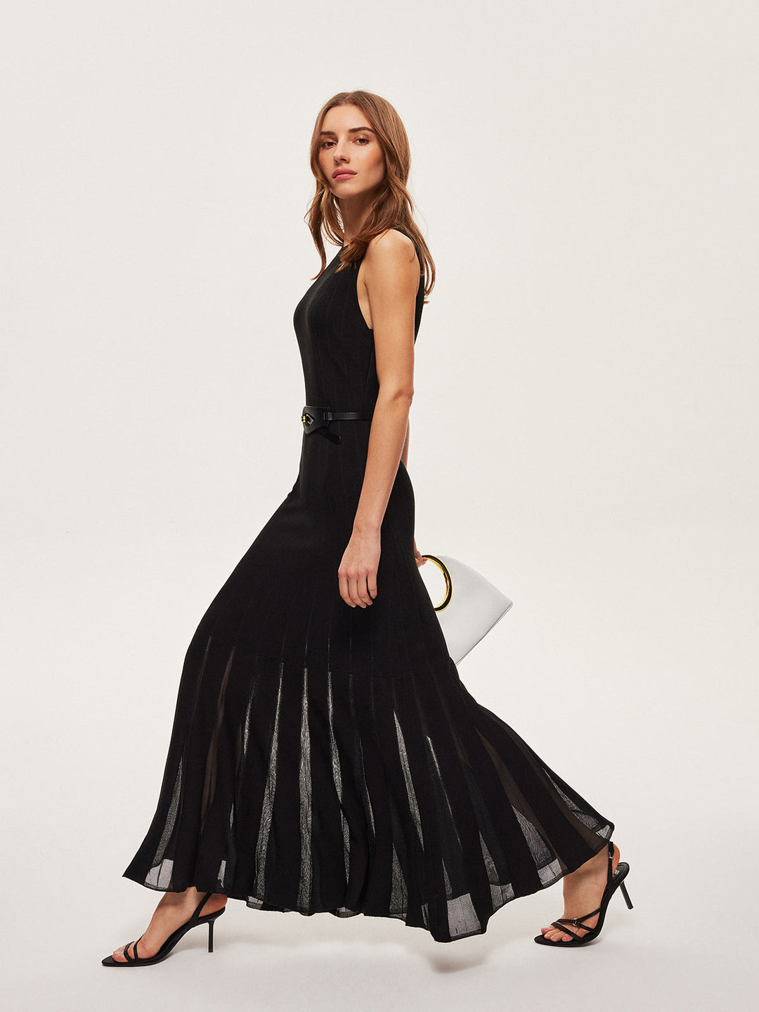 Halbtransparente Mesh-Kleid mit Glockenärmeln ohne Gürtel