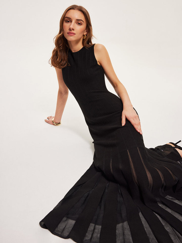 Halbtransparente Mesh-Kleid mit Glockenärmeln ohne Gürtel