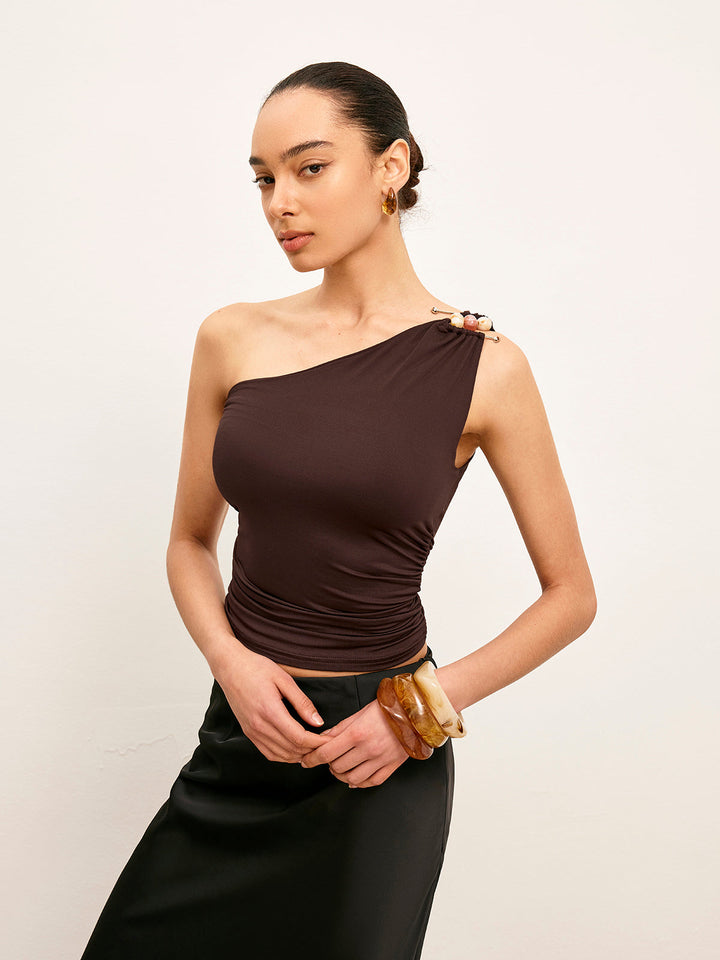 One-Shoulder-Oberteil mit Metalldetail und Raffung