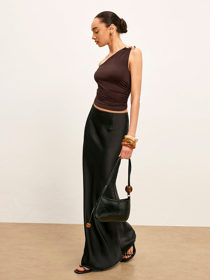 One-Shoulder-Oberteil mit Metalldetail und Raffung