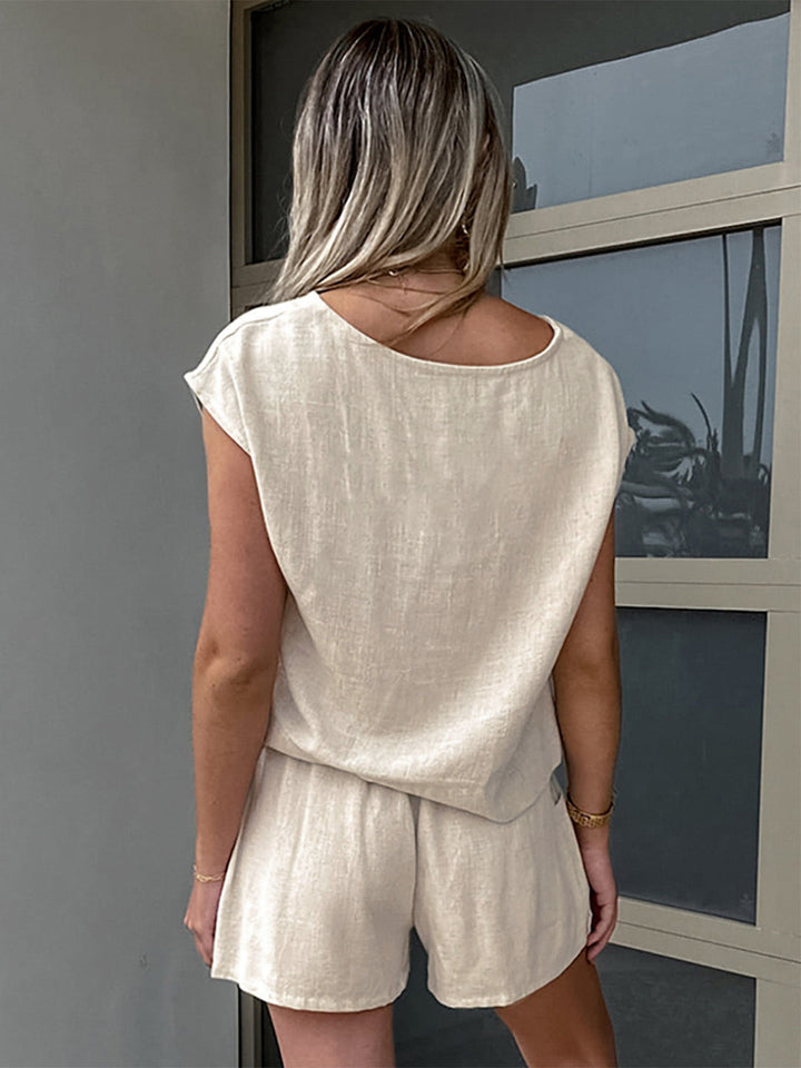 Baumwoll- & Leinen-Shorts mit Taschen-Set