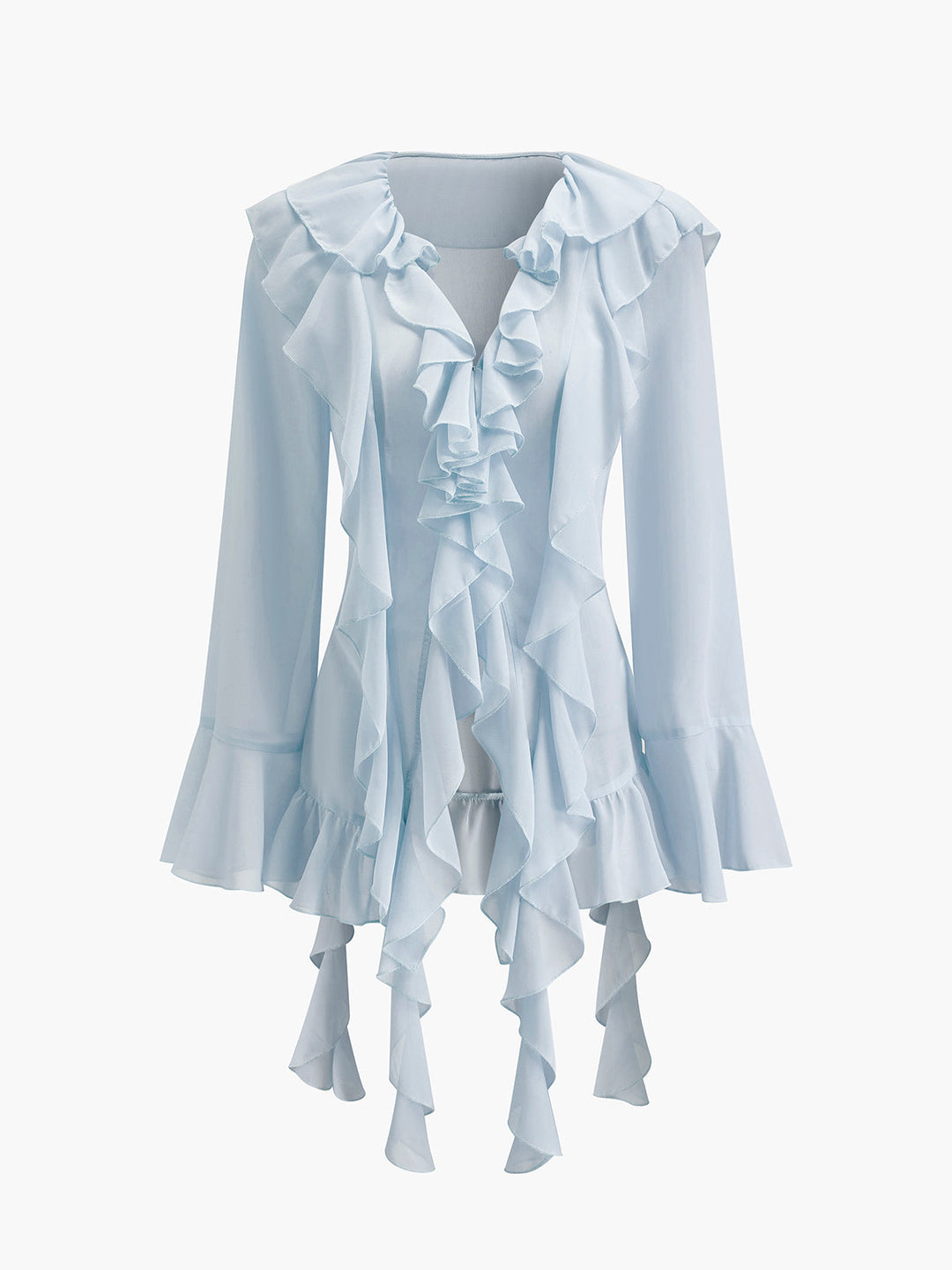 Halbtransparente Chiffon-Bluse mit Rüschen