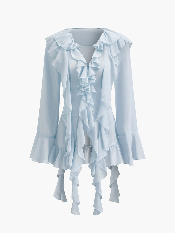 Halbtransparente Chiffon-Bluse mit Rüschen