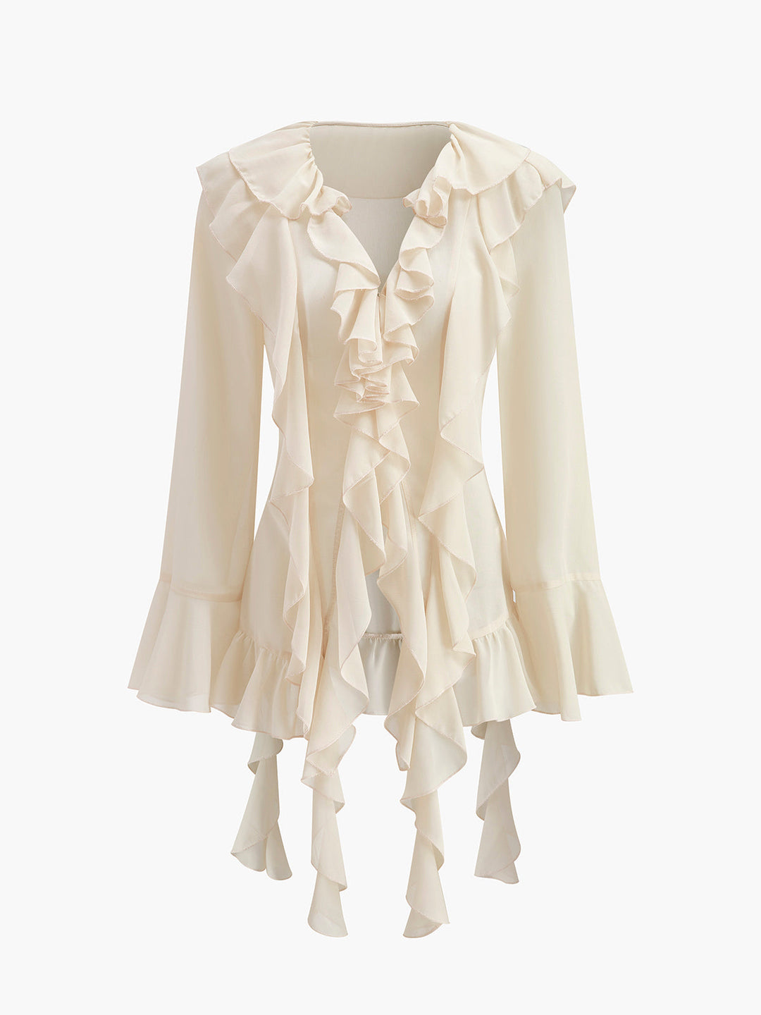 Halbtransparente Chiffon-Bluse mit Rüschen