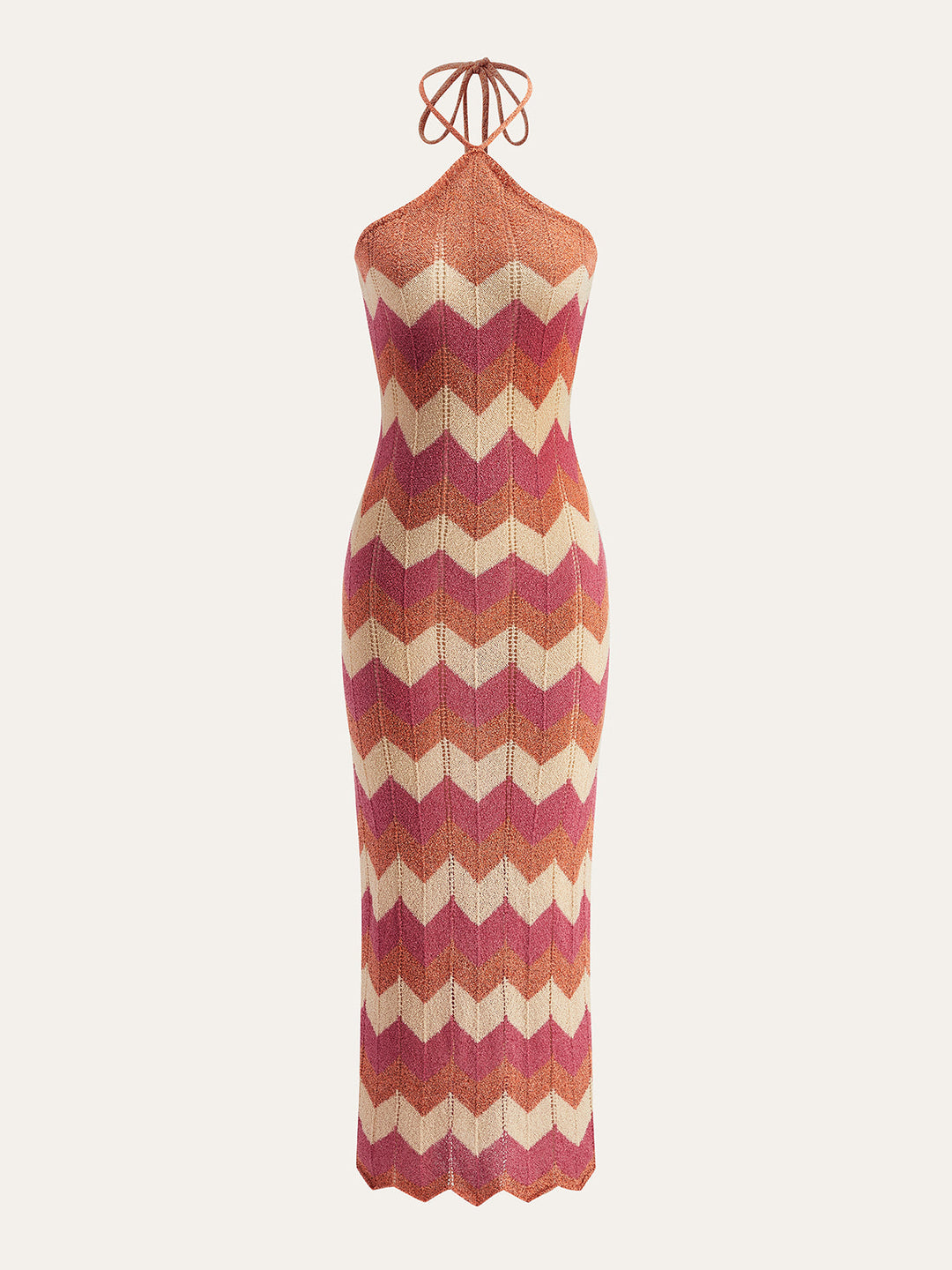 Farblich Abgesetztes Pulloverkleid Mit Neckholder, Knoten Und Schlitz
