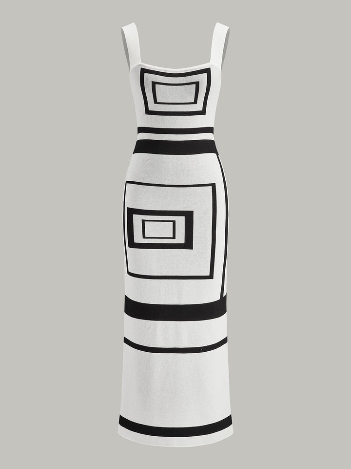 Geometrischer Pulloverkleid mit quadratischem Ausschnitt