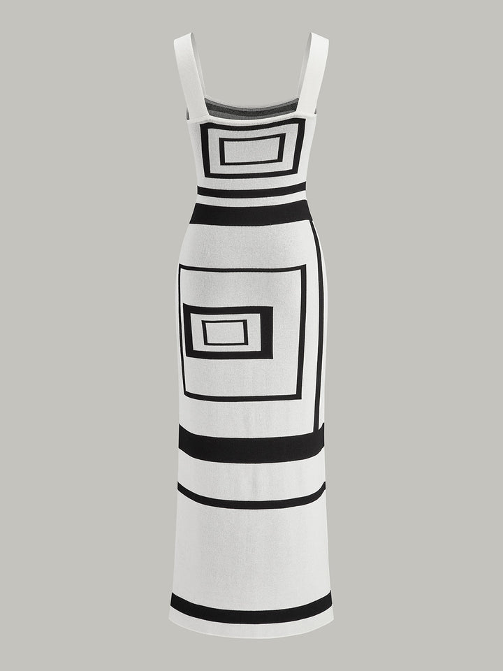 Geometrischer Pulloverkleid mit quadratischem Ausschnitt