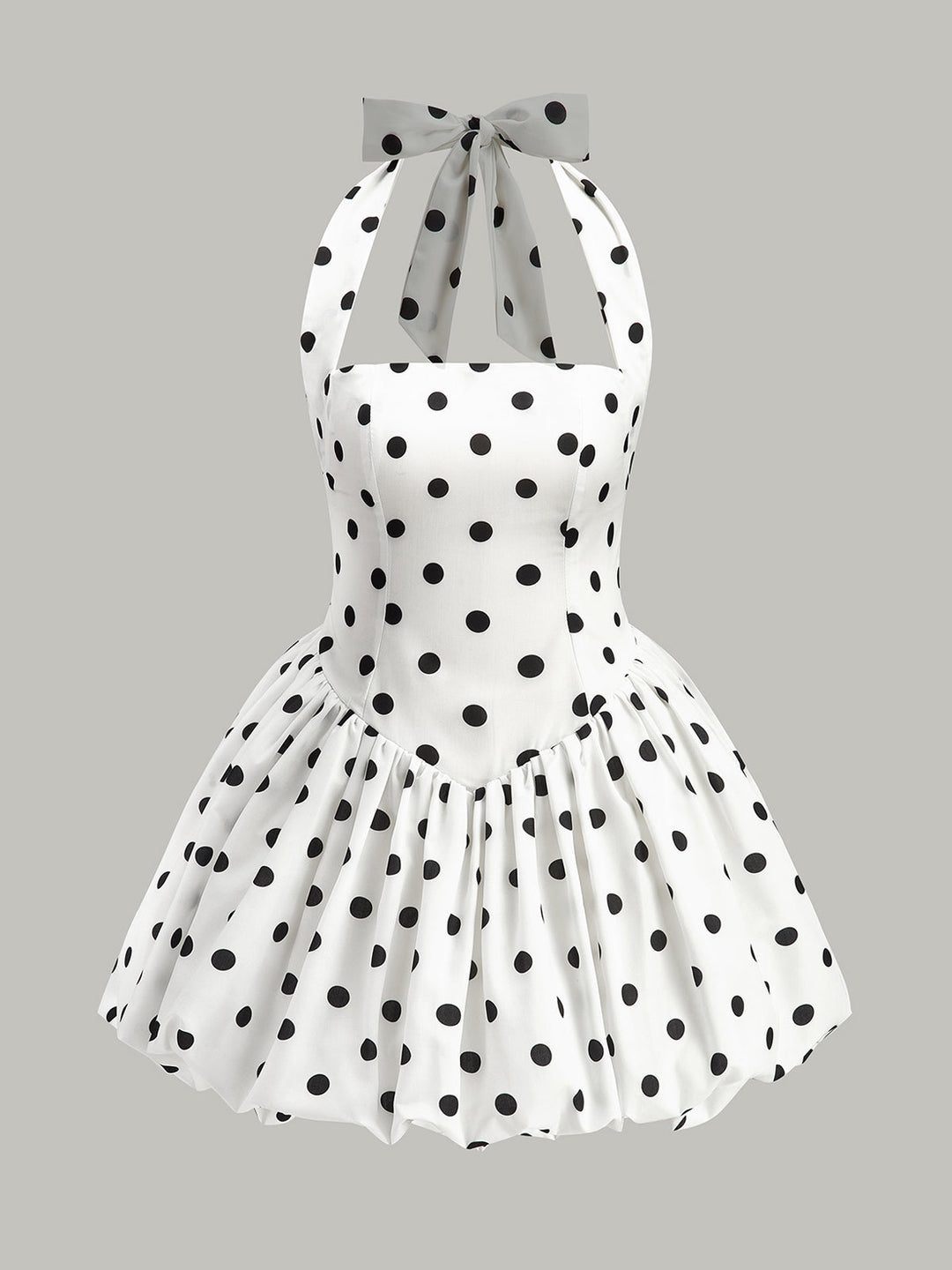 Polka Dot Schleifen-Neckholder-Kleid mit Reißverschluss