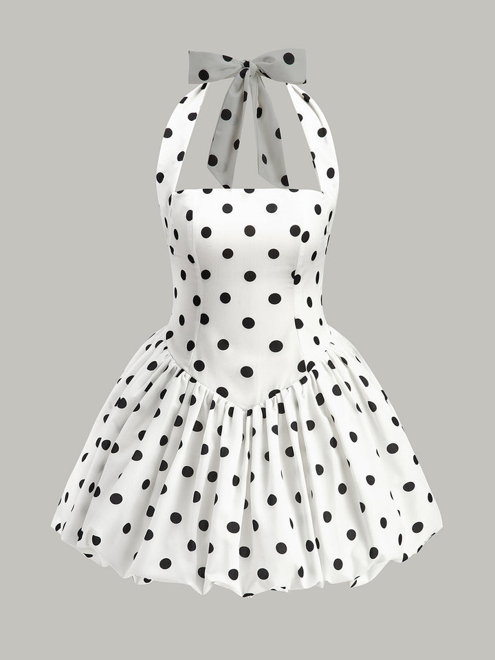 Polka Dot Schleifen-Neckholder-Kleid mit Reißverschluss
