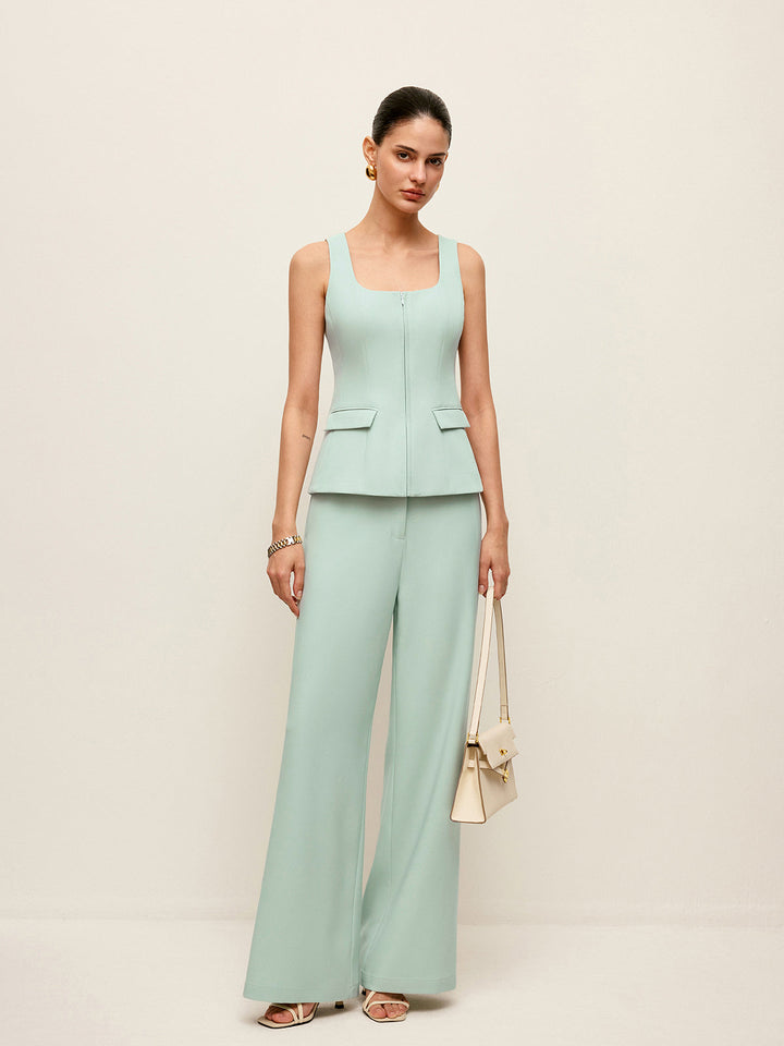 Mid-Waist Hosen mit weitem Bein ohne Gürtel