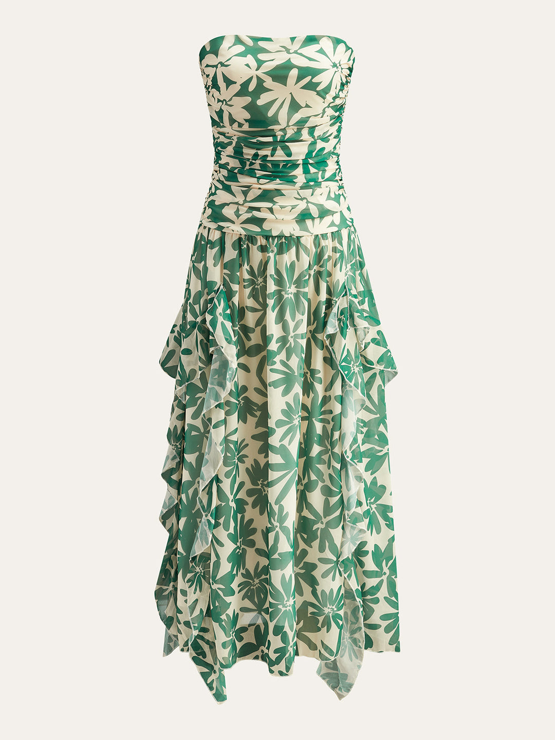 Blumenkleid mit Rüschenbesatz ohne Träger