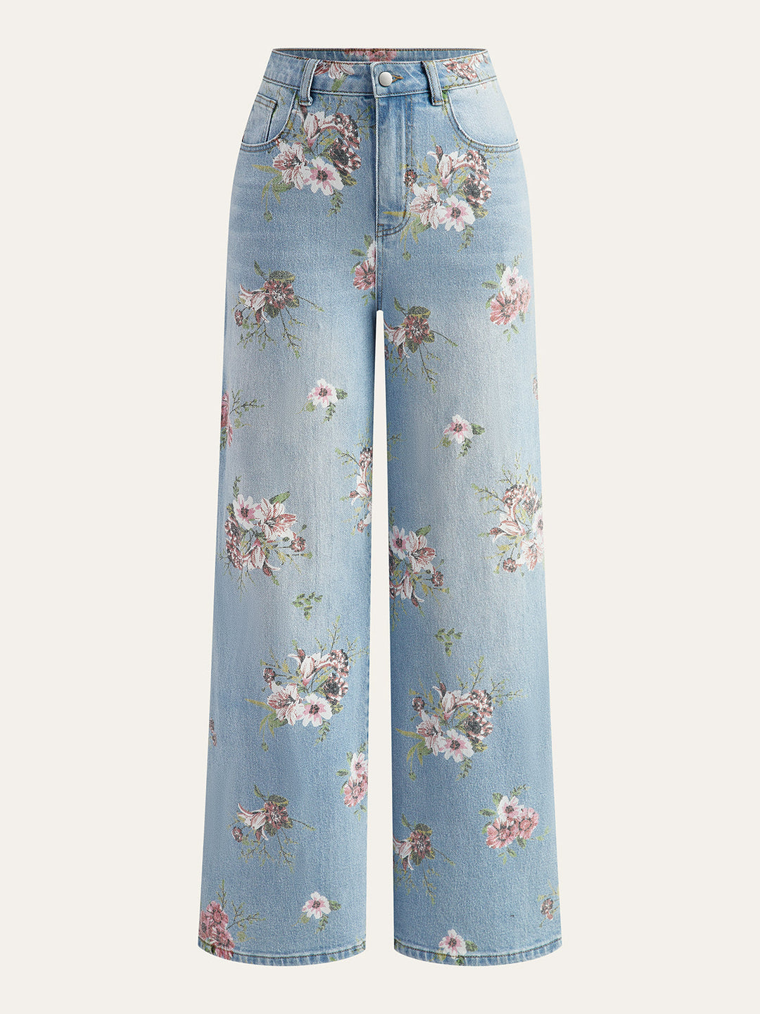 Blumenmuster Mid-Waist Jeanshose