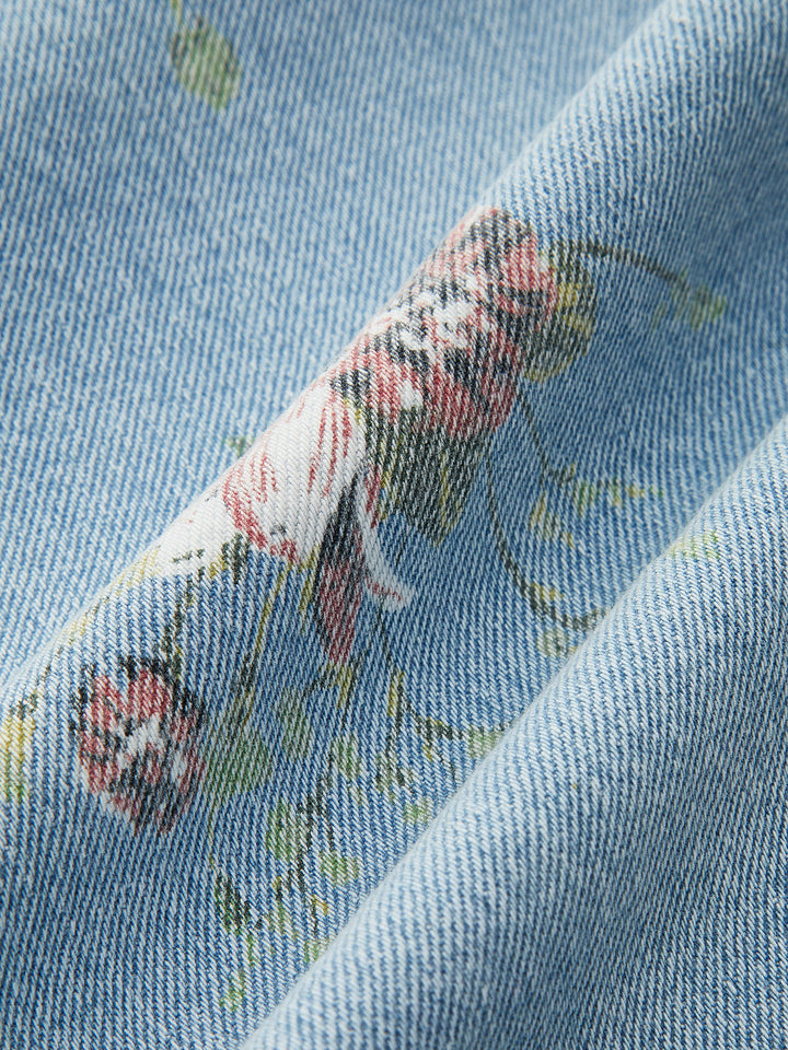 Blumenmuster Mid-Waist Jeanshose