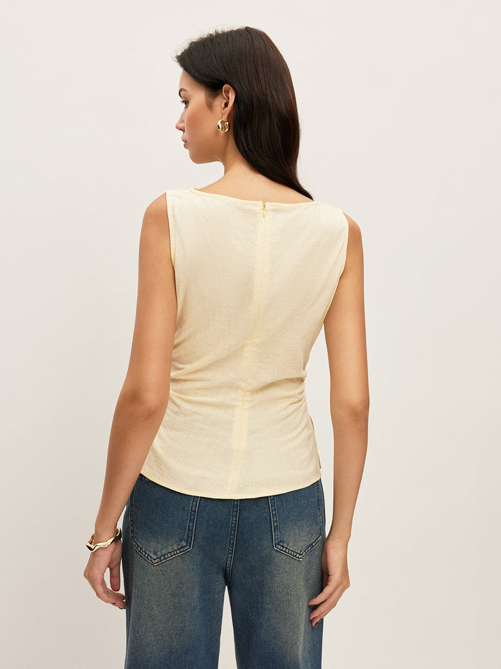 Baumwoll-Bluse mit Carmen-Ausschnitt, geraffter Taille und ärmellosem Design