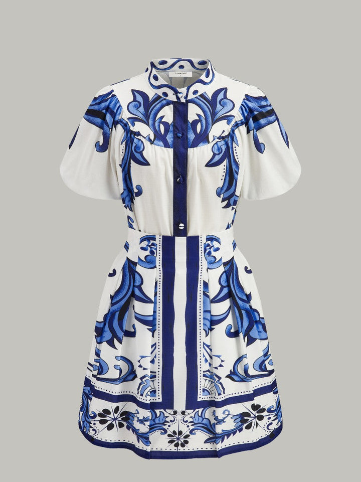 Blumen Print Puffärmel Rock Set Mit Taschen