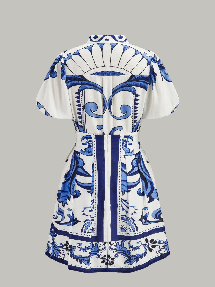 Blumen Print Puffärmel Rock Set Mit Taschen