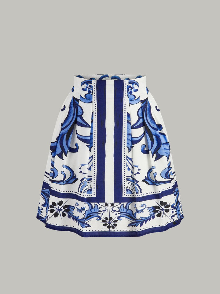 Blumen Print Puffärmel Rock Set Mit Taschen