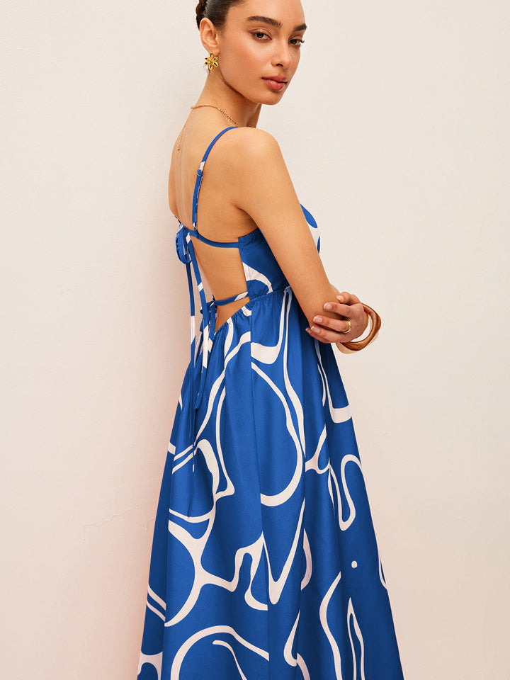 Bedrucktes Kleid mit Rückendetail und Bindung