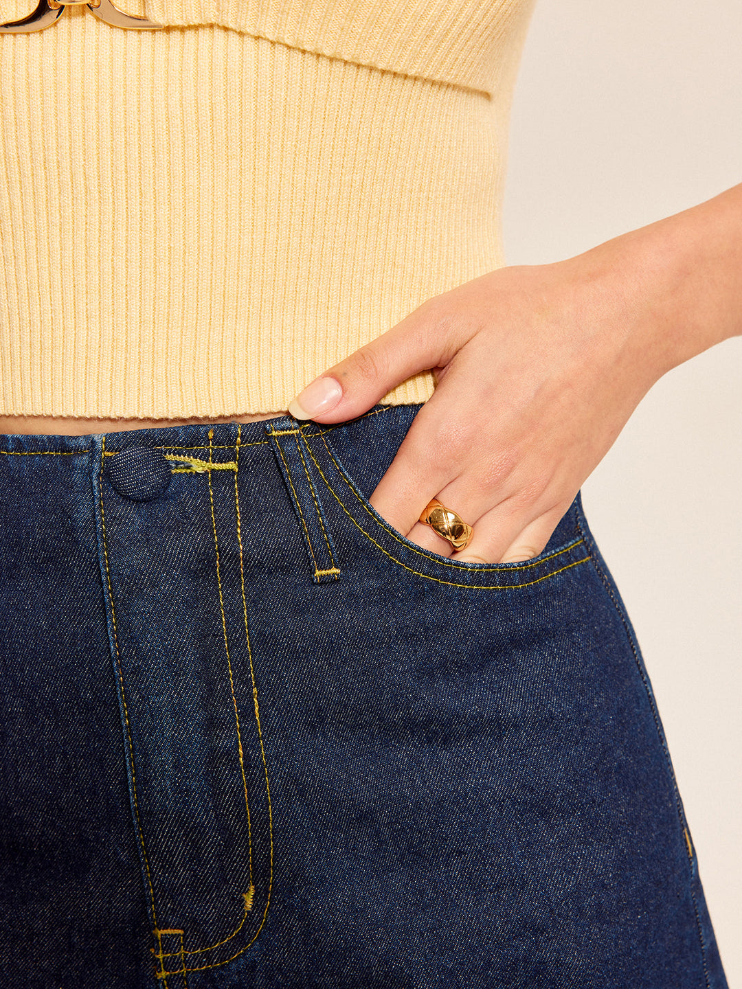 Button Detail Denim Shorts Set Mit Schnallenakzenten
