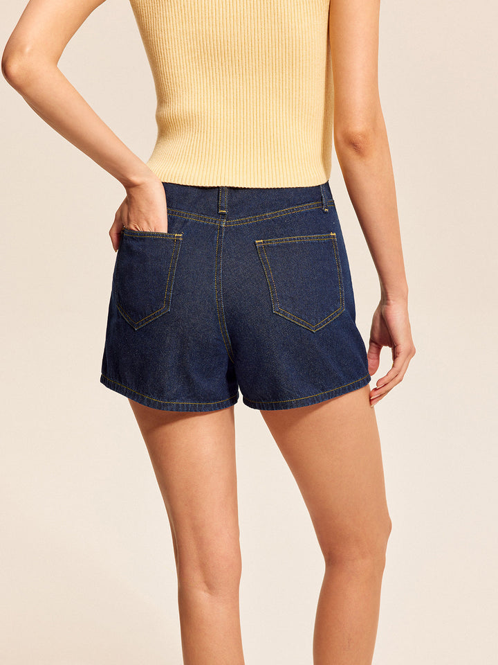Button Detail Denim Shorts Set Mit Schnallenakzenten