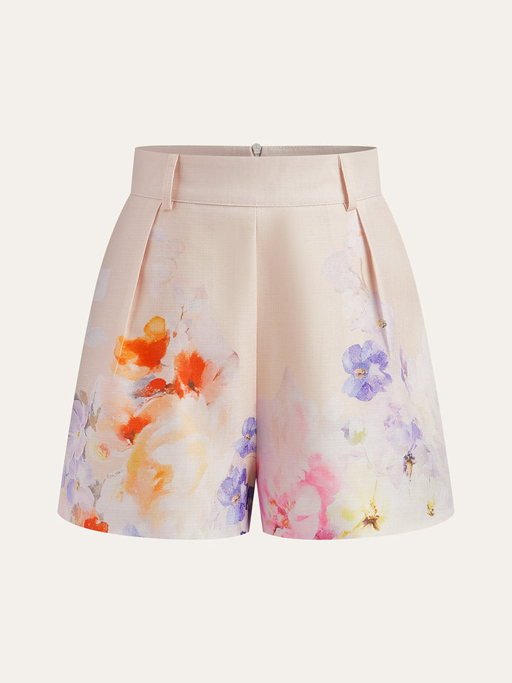 Bedruckte Gürtel-Shorts im Blumenmuster