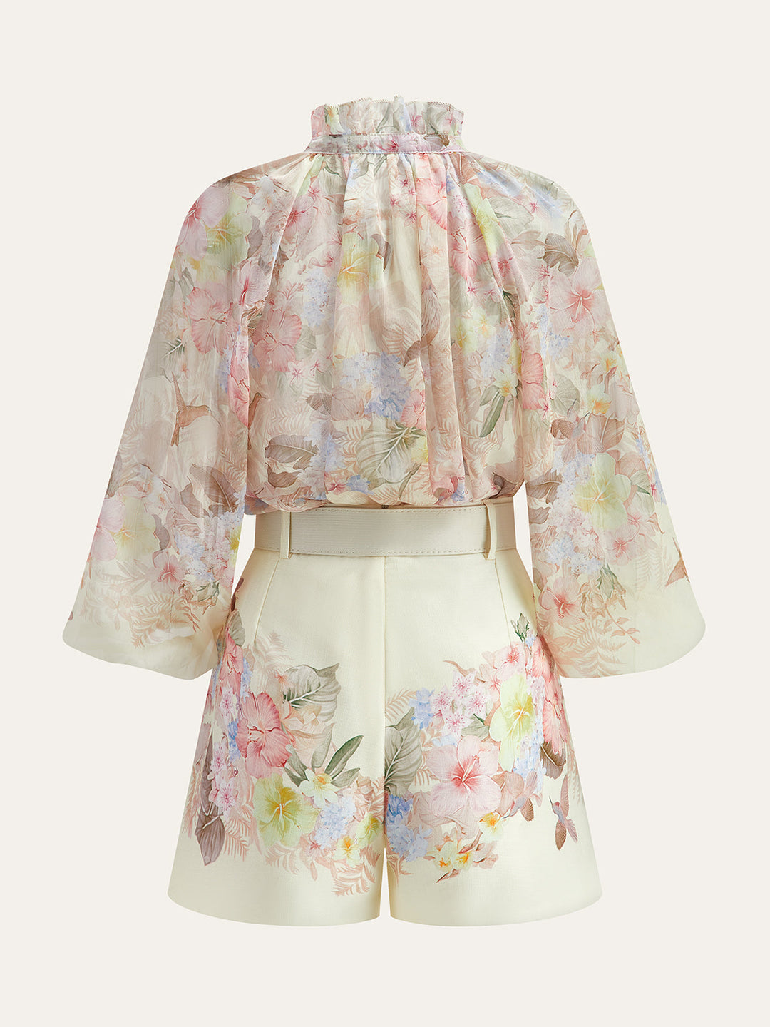 Florales Print-Shorts-Set mit Gürtel