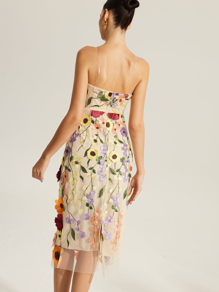 Gesticktes Blumenkleid Mit Klaren Trägern