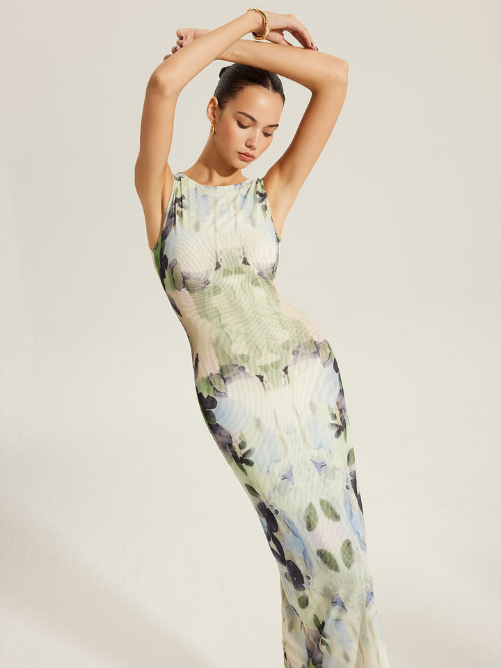 Blumenkleid Aus Mesh Ohne Ärmel Mit Blumenmuster