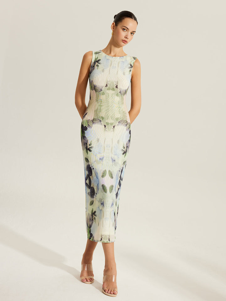 Blumenkleid Aus Mesh Ohne Ärmel Mit Blumenmuster