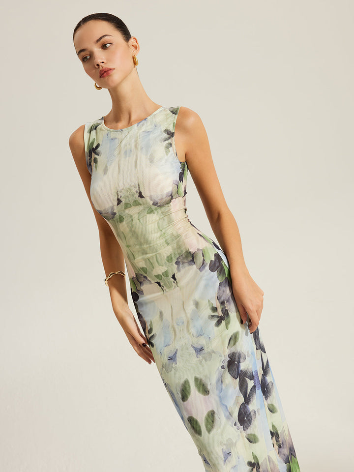 Blumenkleid Aus Mesh Ohne Ärmel Mit Blumenmuster